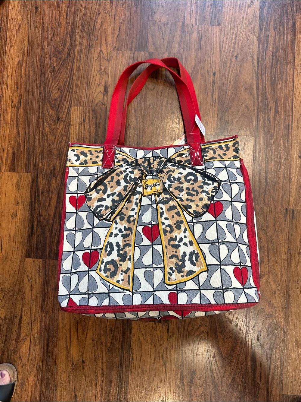 Brighton Red, White & Leopard Print Bow Canvas Tote NWOT